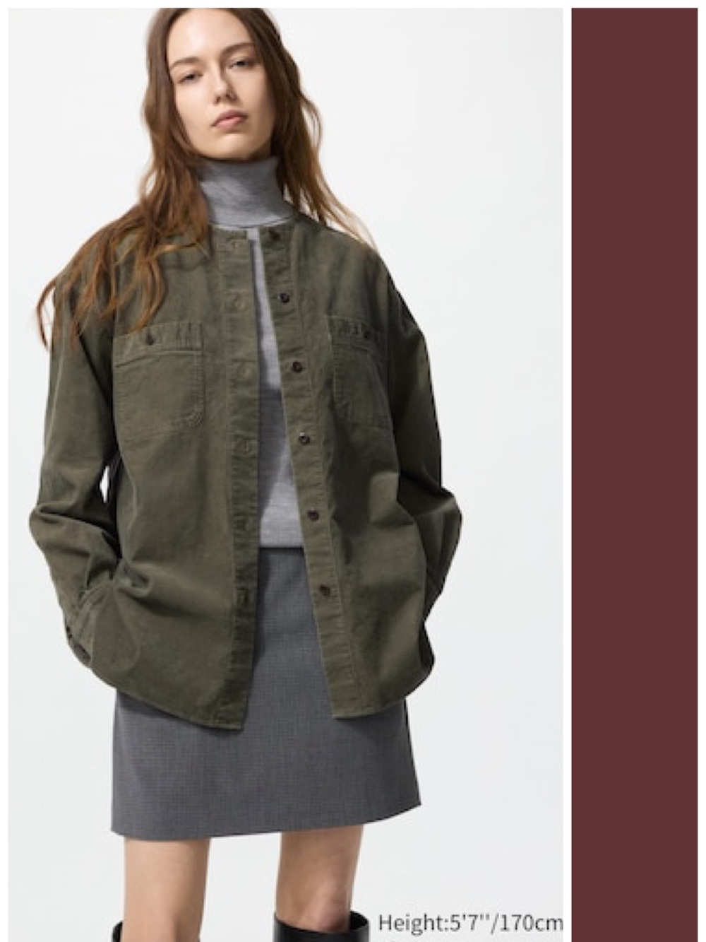 Uniqlo Corduroy Oversized Shirt Jacket Shacket Olive Green S Minimalist